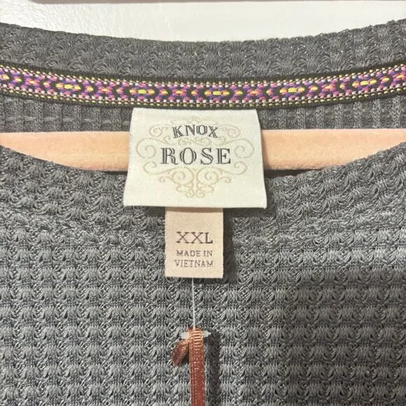 NWT Knox Rose‎ Top Long Sleeve Women's Waffle Knit Peplum  Gray Size XLarge - Picture 4 of 8